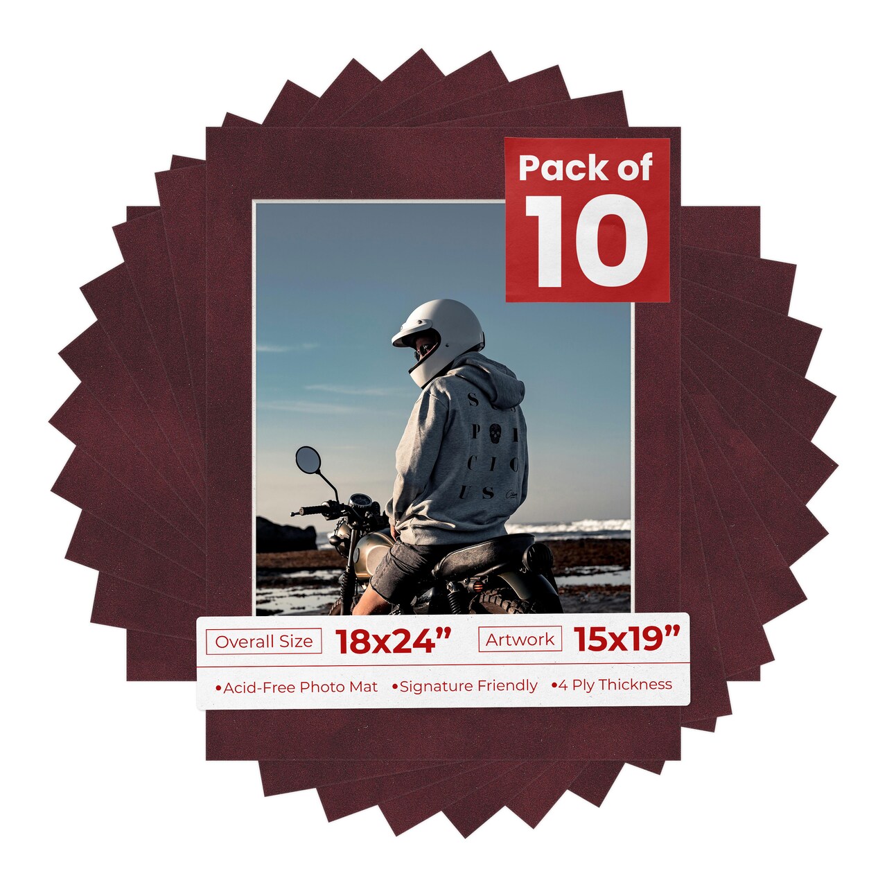 Dark Red Suede Mat Board for 18x24 Frames - Fits 15x19 Photos